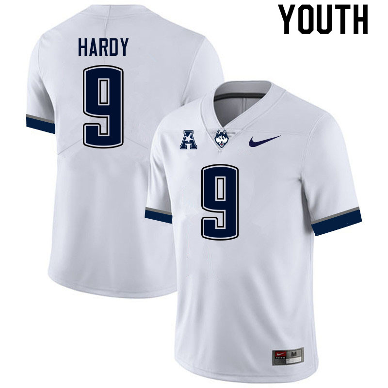 Youth #9 Langston Hardy Uconn Huskies College Football Jerseys Sale-White - Click Image to Close